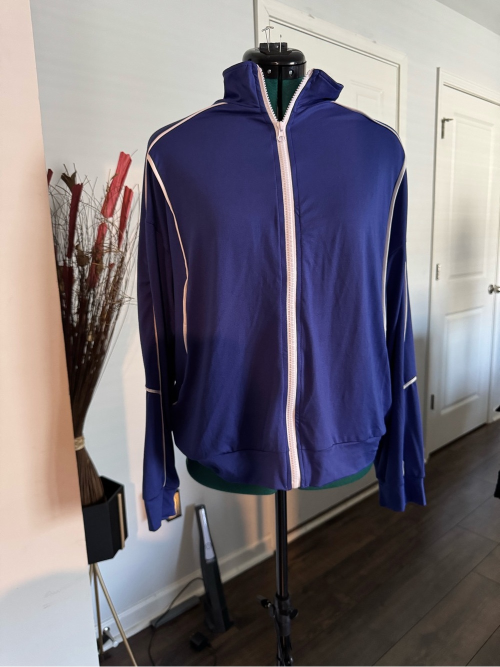 Fashion Nova Blue Track Jacket with White Piping
